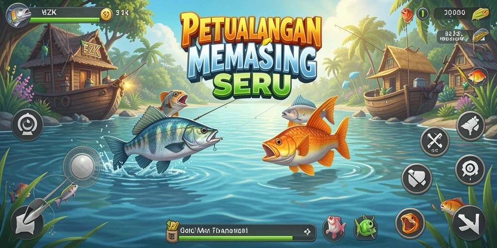 Tampilan gameplay <strong>5ZK</strong> yang menarik saat menjelajahi tempat memancing.