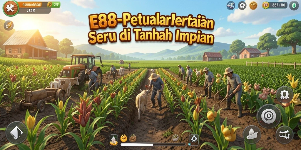 Tampilan gameplay E88 yang menampilkan petualangan bertani yang seru.