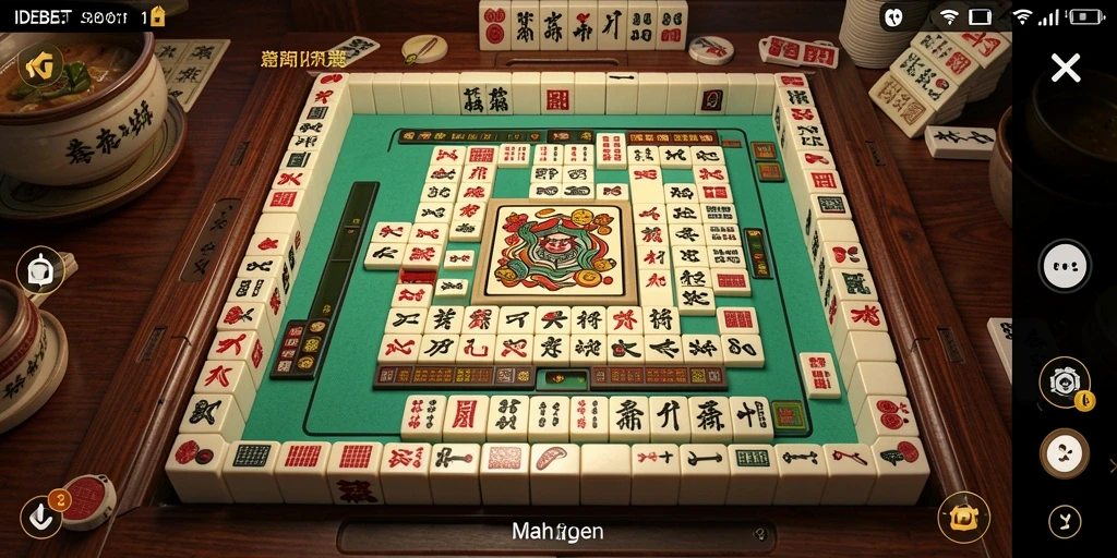 Tampilan gameplay menarik IDEBET dengan ubin Mahjong berwarna-warni.