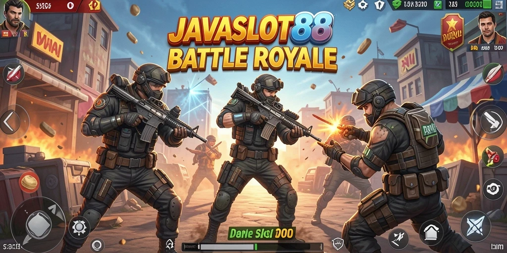 Tampilan aksi mendebarkan dalam gameplay Battle Royale JAVASLOT88.