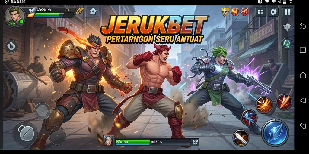 Gameplay menarik JERUKBET dengan pertarungan seru antar karakter.