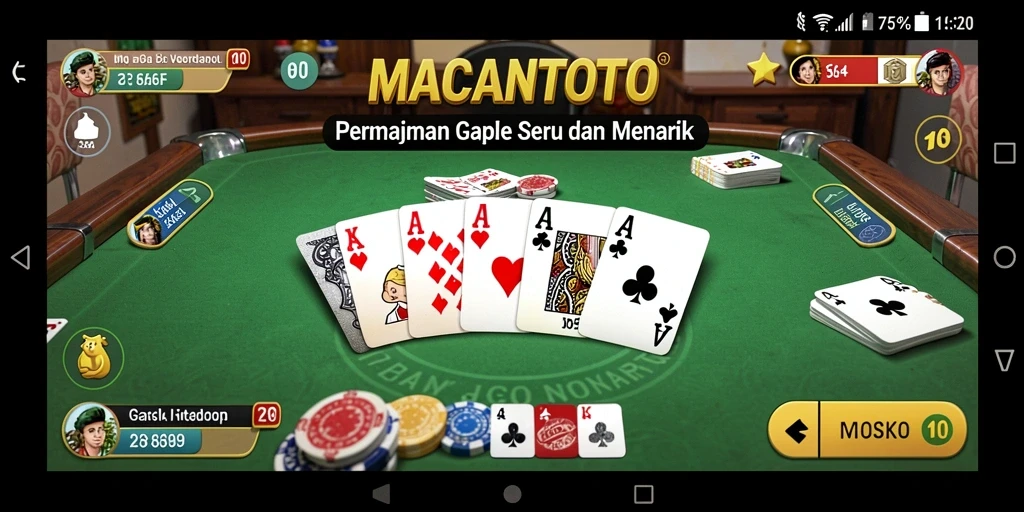 Screenshot gameplay seru MACANTOTO menampilkan pemain yang berkompetisi di papan gaple.