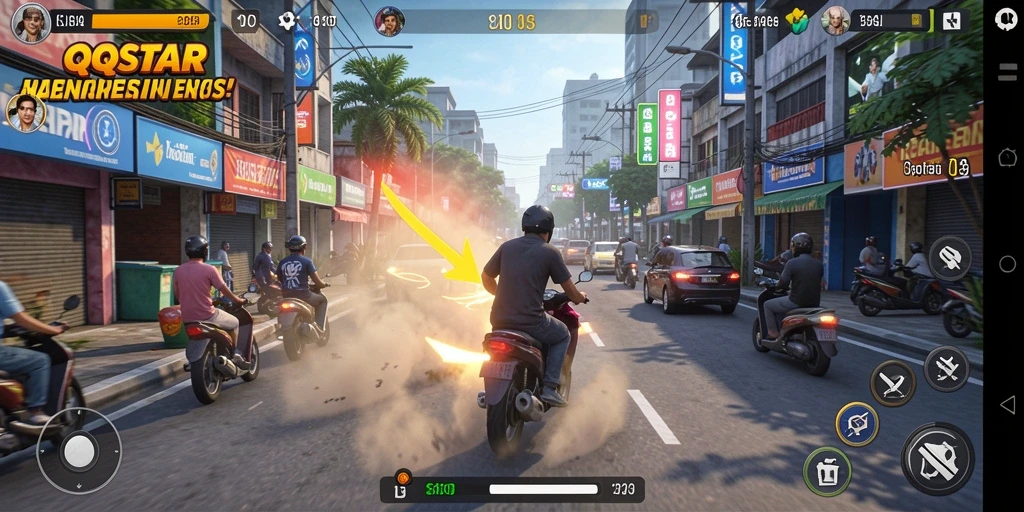 Tampilan gameplay seru dalam balapan jalanan QQSTAR.