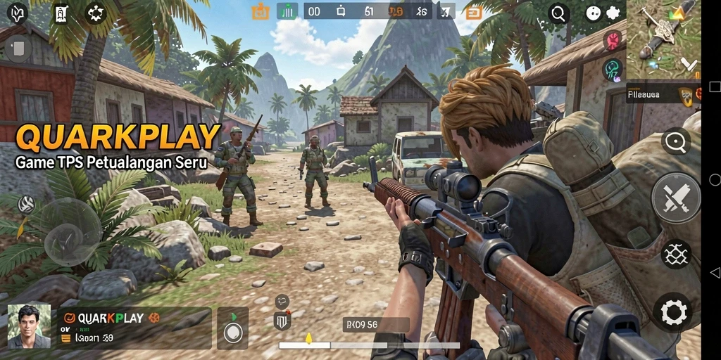 Screenshot utama menunjukkan aksi seru dalam gameplay TPS.