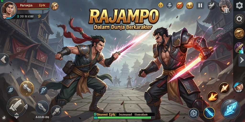 Screenshot gameplay RAJAMPO yang menampilkan pertarungan seru antar karakter.