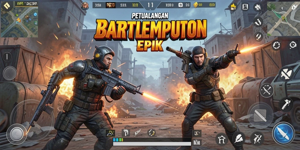 Screenshot menunjukkan aksi seru dalam pertarungan Battle Royale.