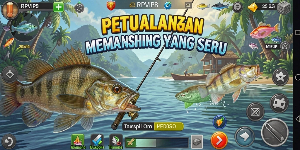 Screenshot RPVIP8 menampilkan aksi memancing yang mendebarkan.