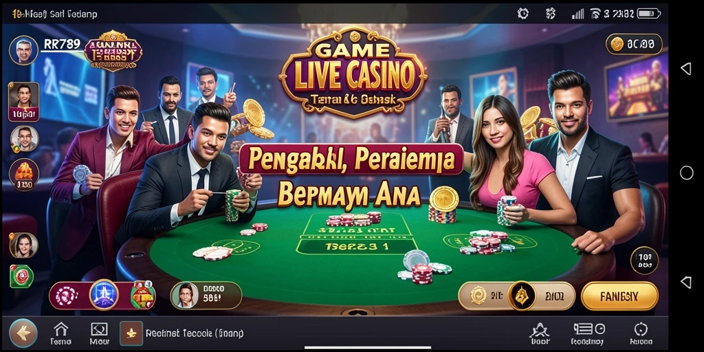 Screenshot gameplay Live Casino RR789 dengan dealer dan pemain dalam aksi.