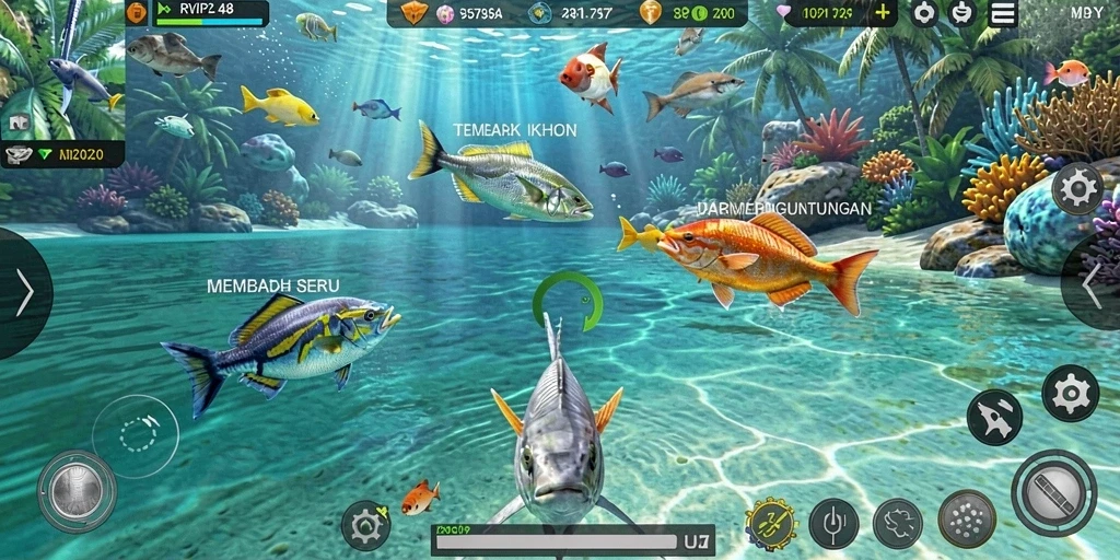 Tangkapan layar menunjukkan keseruan gameplay Tembak Ikan RVIP2.