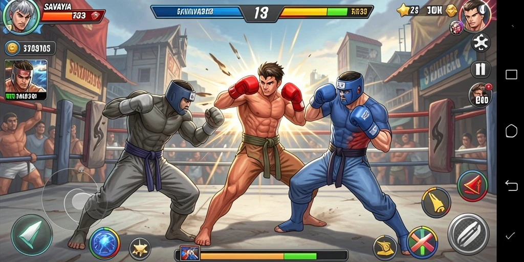 Tampilan gameplay intens dalam pertarungan yang mendebarkan.