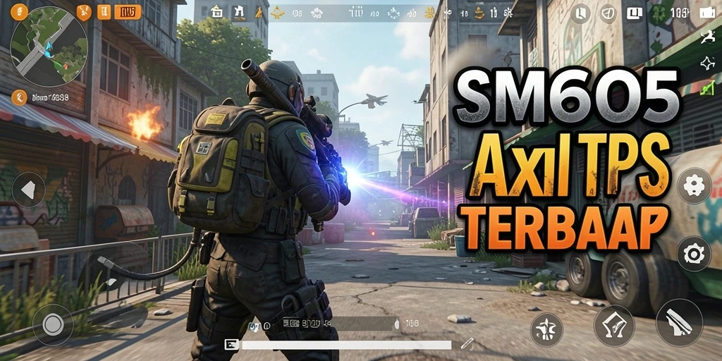 Screenshot gameplay SM605 menampilkan aksi tembak-menembak yang intens.