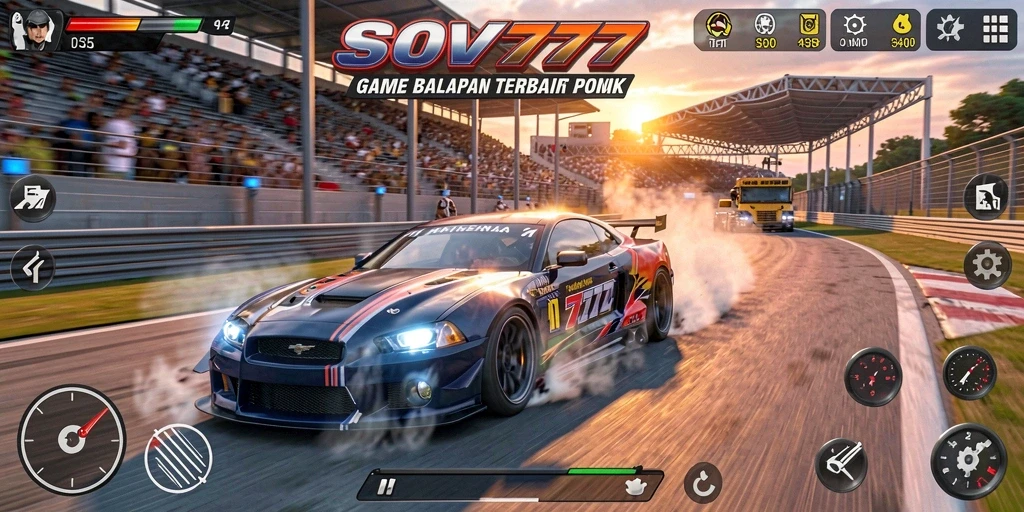 Screenshot SOV777 menampilkan aksi balapan yang intens dan grafis berkualitas tinggi.