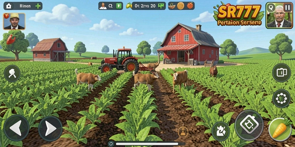 Tangkapan layar SR777 menunjukkan gameplay pertanian yang menarik dan interaktif.