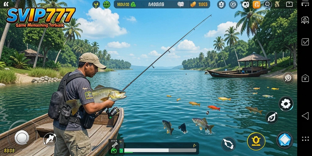 Tampilan gameplay seru dalam SVIP777 dengan aksi menangkap ikan.