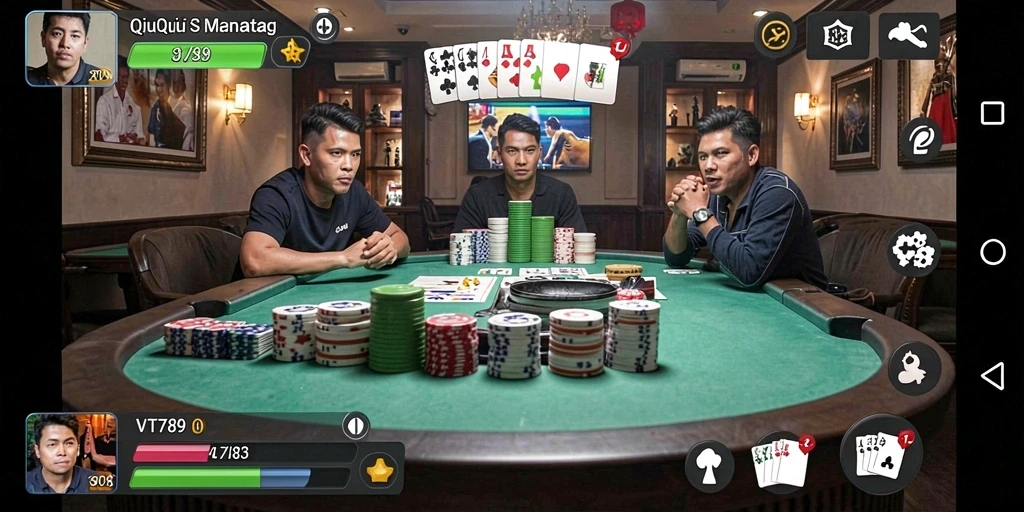 Screenshot VT789 menunjukkan aksi seru permainan QiuQiu.